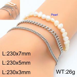 Stainless steel Cuban chain bracelet and pearl bracelet three piece set - KJ4125-Z