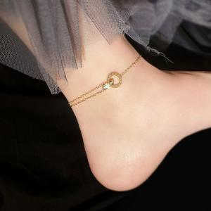 Roman numeral double ring light luxury niche stainless steel Gold-Plating Anklets - KJ4380-YWYM