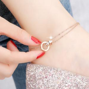 Roman numeral double ring light luxury niche stainless steel Rose Gold-Plating Anklets - KJ4381-YWYM