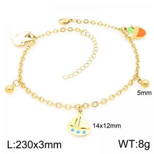 Fashion vacation style stainless steel ankle chain paired with colorful sailboat and bird pendant - KJ4401-Z