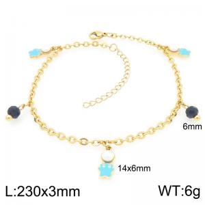 Fashionable stainless steel ankle chain paired with pearl inlaid cartoon pendant - KJ4403-Z