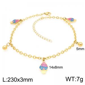 Fashionable stainless steel ankle chain paired with colorful ice cream pendant - KJ4405-Z