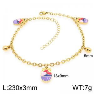 Fashionable stainless steel ankle chain paired with colorful ice cream pendant - KJ4407-Z