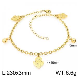 Fashionable stainless steel ankle chain paired with diamond studded dual wing microphone pendant - KJ4408-Z