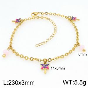 Fashionable stainless steel ankle chain paired with diamond studded colorful dragonfly pendant - KJ4409-Z