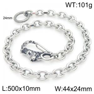Stainless steel lion head cast buckle paired with 10mm flat cut O-chain pants chain - KK098-Z