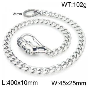 Stainless steel Buddha head cast buckle paired with six sided ground Cuban chain pants chain - KK129-Z
