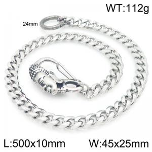 Stainless steel Buddha head cast buckle paired with six sided ground Cuban chain pants chain - KK130-Z