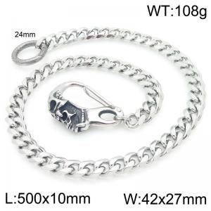 Stainless steel double skull cast buckle paired with six sided ground Cuban chain pants chain - KK142-Z
