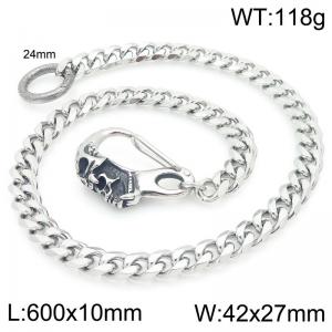 Stainless steel double skull cast buckle paired with six sided ground Cuban chain pants chain - KK143-Z
