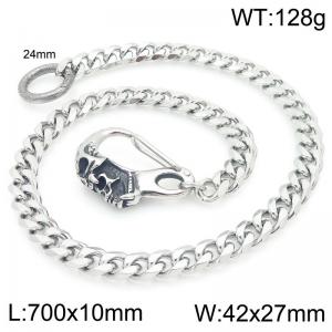Stainless steel double skull cast buckle paired with six sided ground Cuban chain pants chain - KK144-Z
