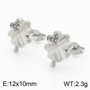 Women Stainless Steel&Rhinestones Flower Earrings - KLJ8590-Z