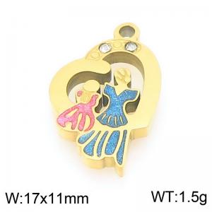 Stainless steel diamond inlaid colored mother daughter heart-shaped gold-plated accessory - KLJ9559-ZLA