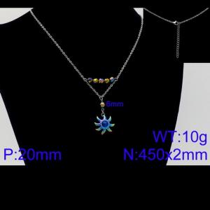 450mm Women Stainless Steel Blue Stamen&Rainbow Color Petals Flower Pendant Necklace - KN105651-Z