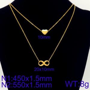 Women Gold-Plated 450mm&550mm Stainless Steel Double Chain Necklace with Infinity Mark&Heart Pendants - KN107876-Z