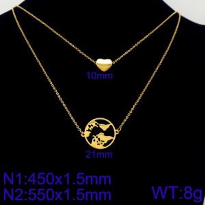 Women 450mm&550mm Stainless Steel Double Chain Necklace with Earth Outline&Heart Pendants - KN107877-Z