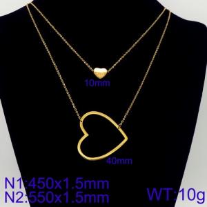 Women Gold-Plated 450mm&550mm Stainless Steel Double Chain Necklace with Romantic Heart Frame&Cartoon Heart Pendants - KN107878-Z
