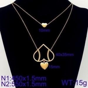 Women Gold-Plated 450mm&550mm Stainless Steel Double Chain Necklace with Novel Love Hearts&Cartoon Heart Pendants - KN107880-Z