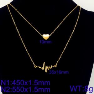 Women Gold-Plated 450mm&550mm Stainless Steel Double Chain Necklace with Romantic Cardiogram&Heart Pendants - KN107882-Z