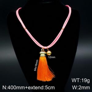 Fashion Gold Beads Orange Tassel Titanium Steel Necklace - KN108065-Z