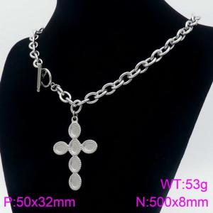 Cross stainless steel short necklace with steel color collarbone chain - KN109223-Z