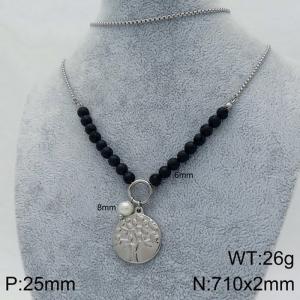 New Handmade Round Apple Tree Beaded Stainless Steel Necklace - KN109228-Z