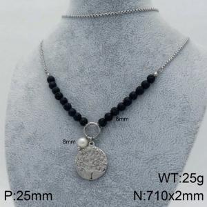 New Handmade Round Apple Tree Beaded Stainless Steel Necklace - KN109229-Z