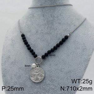 New Handmade Round Apple Tree Beaded Stainless Steel Necklace - KN109231-Z