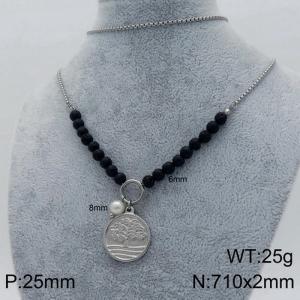 New Handmade Round Apple Tree Beaded Stainless Steel Necklace - KN109233-Z