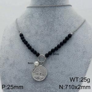 New Handmade Round Apple Tree Beaded Stainless Steel Necklace - KN109235-Z