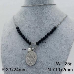 New Handmade Round Apple Tree Beaded Stainless Steel Necklace - KN109236-Z