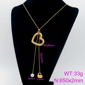 Fashionable and personalized stainless steel hollowed out peach heart pendant necklace - KN109249-Z