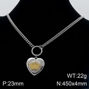 Fashion and Creative Stainless Steel Double Layer Splice Chain Heart Shaped Diamond Crown Necklace - KN109256-Z