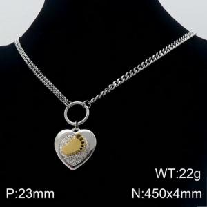 Fashionable and Creative Stainless Steel Double Layer Splice Chain Heart Shaped Diamond Set Little Feet Necklace - KN109258-Z
