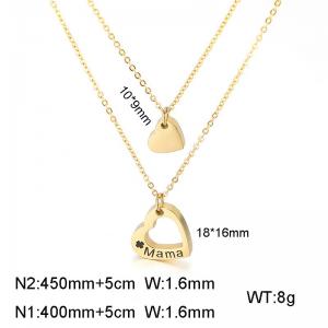 Double layer Mama Peach Heart Hollow Heart Pendant Heart shaped Necklace Collar Chain Mother's Day Gift - KN109779-KFC