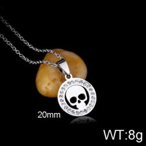 Stainless Steel Stone Skull Halloween Necklace - KN112200-WGLN