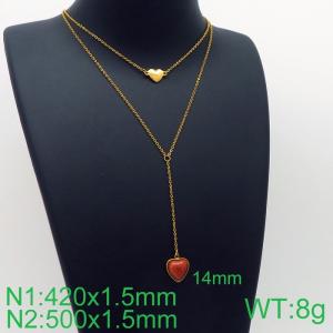 Simple and stylish stainless steel double heart clavicle chain - KN113664-Z