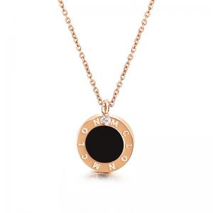 O-chain shell drop adhesive black and white double-sided Roman numeral Rose Gold-Plating Necklace - KN115883-K