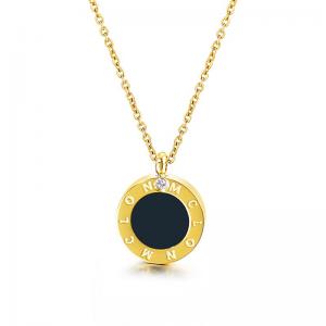 O-chain shell drop adhesive black and white double-sided Roman numeral Gold-Plating Necklace - KN115884-K