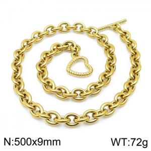 Hip hop stainless steel cross-link men's heart buckle necklace - KN118378-Z