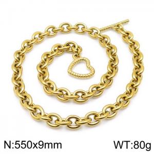 Hip hop stainless steel cross-link men's heart buckle necklace - KN118379-Z