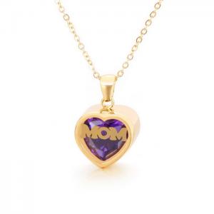 Stainless steel birthstone month MOM heart-shaped polished necklace Mother's Day gift Gold-Plating Necklace - KN196890-K