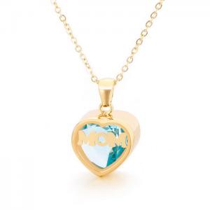 Stainless steel birthstone month MOM heart-shaped polished necklace Mother's Day gift Gold-Plating Necklace - KN196891-K
