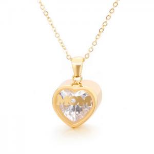 Stainless steel birthstone month MOM heart-shaped polished necklace Mother's Day gift Gold-Plating Necklace - KN196892-K
