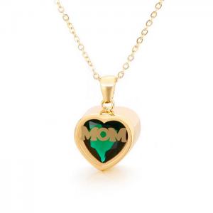 Stainless steel birthstone month MOM heart-shaped polished necklace Mother's Day gift Gold-Plating Necklace - KN196893-K