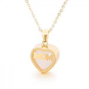Stainless steel birthstone month MOM heart-shaped polished necklace Mother's Day gift Gold-Plating Necklace - KN196894-K