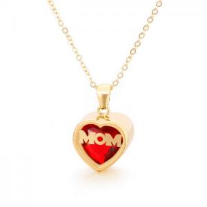 Stainless steel birthstone month MOM heart-shaped polished necklace Mother's Day gift Gold-Plating Necklace - KN196895-K