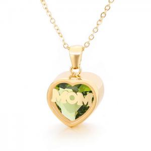 Stainless steel birthstone month MOM heart-shaped polished necklace Mother's Day gift Gold-Plating Necklace - KN196896-K