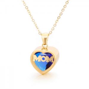 Stainless steel birthstone month MOM heart-shaped polished necklace Mother's Day gift Gold-Plating Necklace - KN196897-K