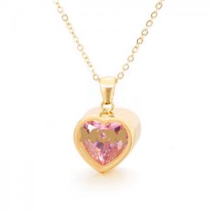 Stainless steel birthstone month MOM heart-shaped polished necklace Mother's Day gift Gold-Plating Necklace - KN196898-K
